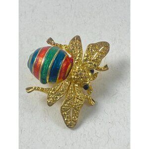 Vintage Gold-Tone Enamel Striped Bee Brooch Pin